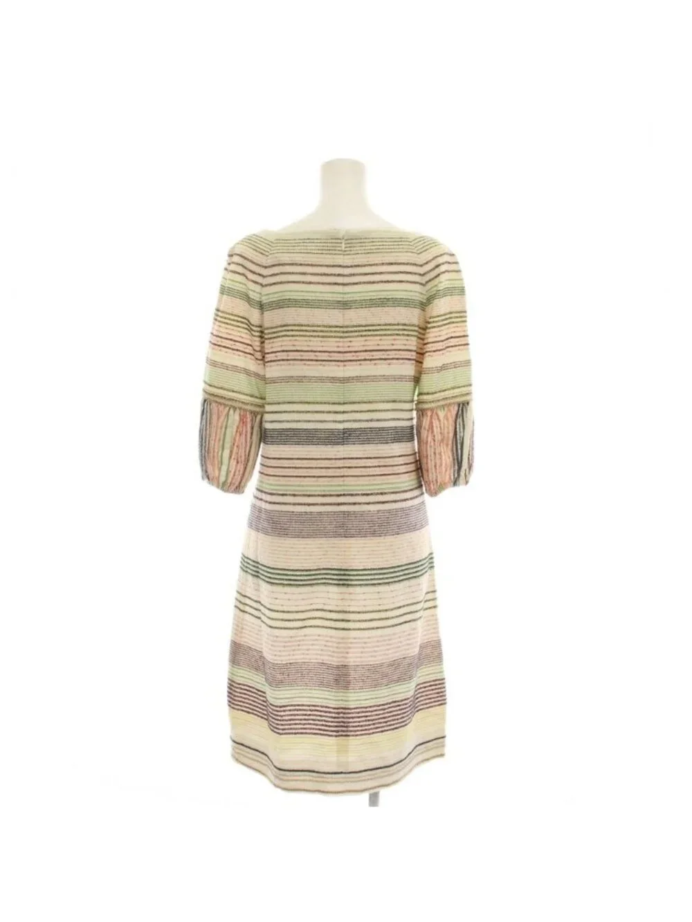 Chanel Dress Knee Length Half Sleeve Border Pattern Wool Nylon 36 White